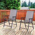 Outsunny Set Of 2 Foldable Garden Chairs W/ Metal Frame Outdoor Patio Park Dining Seat Yard Furniture Grey