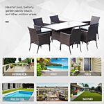 Outsunny 6-seater Rattan Garden Furniture Dining Set 6-seater Patio Rectangular Table Cube Chairs Outdoor Fire Retardant Sponge Brown