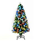 Homcom Homcm 1.2m Tall Artificial Tree Fiber Optic Colorful Led Pre-lit Holiday Home Christmas Decoration With Flash Mode, Green