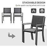 Outsunny Garden Chairs Set Of 2 Outdoor Chairs With Steel Frame Texteline Seats For Camping Fishing Patio Balcony Dark Grey Black