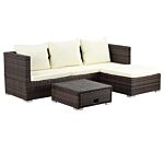 Outsunny 4-seater Rattan Garden Furniture Storage Sofa Set Wicker Coffee Table Conservatory Sun Lounger Outdoor Weave W/ Cushion, Brown