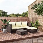 Outsunny 4-seater Rattan Garden Furniture Storage Sofa Set Wicker Coffee Table Conservatory Sun Lounger Outdoor Weave W/ Cushion, Brown