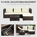 Outsunny 4-seater Rattan Garden Furniture Storage Sofa Set Wicker Coffee Table Conservatory Sun Lounger Outdoor Weave W/ Cushion, Brown