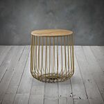 Enzo Small Cage Table Gold Frame Oak Top