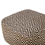 Pouffe Black And White Wool Geometruc Pattern Square Boho Modern Footstool Upholstered Seat Beliani