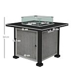 Outsunny Square Gas Fire Pit Table, Rattan Smokeless Fire Pit With Glass Screen And Beads, Lid, 50000 Btu, 81x81x64cm, Grey