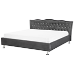 Eu Super King Size Bed Dark Grey Velvet 6ft Upholstered Frame With Storage Nailhead Trim Crystal Buttons Headrest Beliani