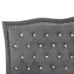 Eu Super King Size Bed Dark Grey Velvet 6ft Upholstered Frame With Storage Nailhead Trim Crystal Buttons Headrest Beliani