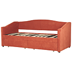 Daybed Red Eu Single Size Polyester Upholstery Slatted Frame Eucalyptus Wood Plywood Drawers Modern Bedroom Beliani