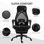 Vinsetto Mesh Office Chair With Footrest For Home Office Lunch Break Recliner High Back Adjustable Height With Headrest, Black