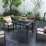 Outsunny Square Garden Table, Outdoor Dining Table For 4 With Marble Effect Tempered Glass Top And Steel Frame For Patio, Black