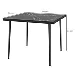 Outsunny Square Garden Table, Outdoor Dining Table For 4 With Marble Effect Tempered Glass Top And Steel Frame For Patio, Black