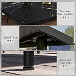 Outsunny Square Garden Table, Outdoor Dining Table For 4 With Marble Effect Tempered Glass Top And Steel Frame For Patio, Black