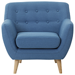 Armchair Chair Blue Tufted Back Light Wood Legs Thickly Padded Living Room Nursery Beliani