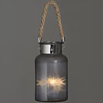 Frosted Glass Lantern With Rope Detail And Interior Led