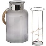 Frosted Glass Lantern With Rope Detail And Interior Led