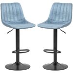 Homcom Adjustable Bar Stools Set Of 2 Counter Height Barstools Dining Chairs 360° Swivel With Footrest For Home Pub, Blue