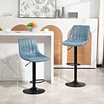 Homcom Adjustable Bar Stools Set Of 2 Counter Height Barstools Dining Chairs 360° Swivel With Footrest For Home Pub, Blue