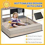 Outsunny Kids Wooden Sandbox W/ Canopy, Kitchen Toys, Seat, Storage, For 3-7 Years Old Outdoor Play