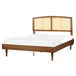 Bed Light Rubber Wood Eu King Size 5ft3 With Headboard Led Lights Slatted Base Minimalistic Rustic Style Beliani