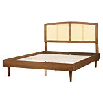 Bed Light Rubber Wood Eu King Size 5ft3 With Headboard Led Lights Slatted Base Minimalistic Rustic Style Beliani