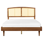 Bed Light Rubber Wood Eu King Size 5ft3 With Headboard Led Lights Slatted Base Minimalistic Rustic Style Beliani