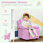 Homcom Kids Children Recliner Lounger Armchair Games Chair Sofa Seat Pu Leather Look W/ Storage Space On Arms (pink)