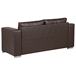 3 Seater Sofa Brown Split Leather Upholstery Chromed Legs Retro Design Beliani