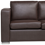 3 Seater Sofa Brown Split Leather Upholstery Chromed Legs Retro Design Beliani