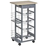 Homcom Kitchen Trolley, Multi-use Kitchen Island W/ 4 Baskets 2 Side Racks 4 Wheels Food Storage Smooth Rolling Compact Furniture Dark Grey