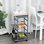 Homcom Kitchen Trolley, Multi-use Kitchen Island W/ 4 Baskets 2 Side Racks 4 Wheels Food Storage Smooth Rolling Compact Furniture Dark Grey