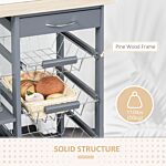 Homcom Kitchen Trolley, Multi-use Kitchen Island W/ 4 Baskets 2 Side Racks 4 Wheels Food Storage Smooth Rolling Compact Furniture Dark Grey