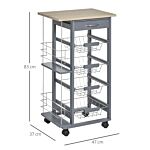 Homcom Kitchen Trolley, Multi-use Kitchen Island W/ 4 Baskets 2 Side Racks 4 Wheels Food Storage Smooth Rolling Compact Furniture Dark Grey