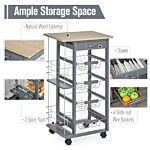 Homcom Kitchen Trolley, Multi-use Kitchen Island W/ 4 Baskets 2 Side Racks 4 Wheels Food Storage Smooth Rolling Compact Furniture Dark Grey