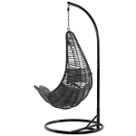 Rattan Pe Hanging Chair Black Swing Egg Shape Wicker Rustic Boho Beliani