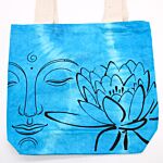 Tye-dye Cotton Bag (6oz) - 38x42x12cm - Lotus Buddha - Blue - Natural Handle