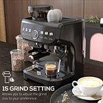 Homcom 15 Bar Coffee Machine, With Adjustable Grind, Steamer And Accessories