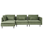 Modular Right Corner Sofa Green Corduroy 3 Seater Sectional Sofa Modern Design Living Room Beliani