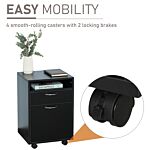 Homcom 60cm Storage Cabinet W/ Drawer Open Shelf Metal Handles 4 Wheels Office Home Organiser Mobile Printer Black