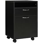 Homcom 60cm Storage Cabinet W/ Drawer Open Shelf Metal Handles 4 Wheels Office Home Organiser Mobile Printer Black