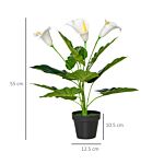 Homcom Set Of 2 Artificial Realistic Calla Lily Flower, Faux Decorative Plant In Nursery Pot For Indoor Outdoor Décor, 55cm