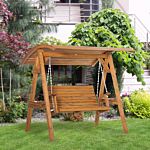 Outsunny 2 Seater Garden Swing Chair, Outdoor Canopy Swing Bench With Adjustable Shade And Solid Wood Frame