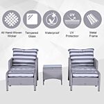 Outsunny 2 Seater Pe Rattan Garden Furniture Set, 2 Armchairs 2 Stools Glass Top Table Cushions Wicker Weave Chairs Outdoor Seating - Grey