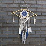 Protection Dream Catcher - Med Macrame Evil Eye White/ Blue/grey