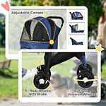 Pawhut Pet Stroller, Dog Cat Travel Carriage, Foldable Carrying Bag With Large Carriage, Universal Wheels, Brake Canopy, Basket Storage Bag Dark Blue