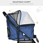 Pawhut Pet Stroller, Dog Cat Travel Carriage, Foldable Carrying Bag With Large Carriage, Universal Wheels, Brake Canopy, Basket Storage Bag Dark Blue