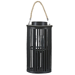 Lantern Black Willow Wood 40 Cm With Candle Holder Natural Boho Style Beliani