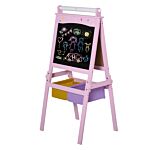 Homcom 3 In 1 Kids Wooden Art Easel With Paper Roll Double-sided Chalkboard & Whiteboard With Storage Baskets Gift For Toddler Girl Age 3 Years+ Pink