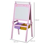 Homcom 3 In 1 Kids Wooden Art Easel With Paper Roll Double-sided Chalkboard & Whiteboard With Storage Baskets Gift For Toddler Girl Age 3 Years+ Pink
