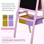 Homcom 3 In 1 Kids Wooden Art Easel With Paper Roll Double-sided Chalkboard & Whiteboard With Storage Baskets Gift For Toddler Girl Age 3 Years+ Pink